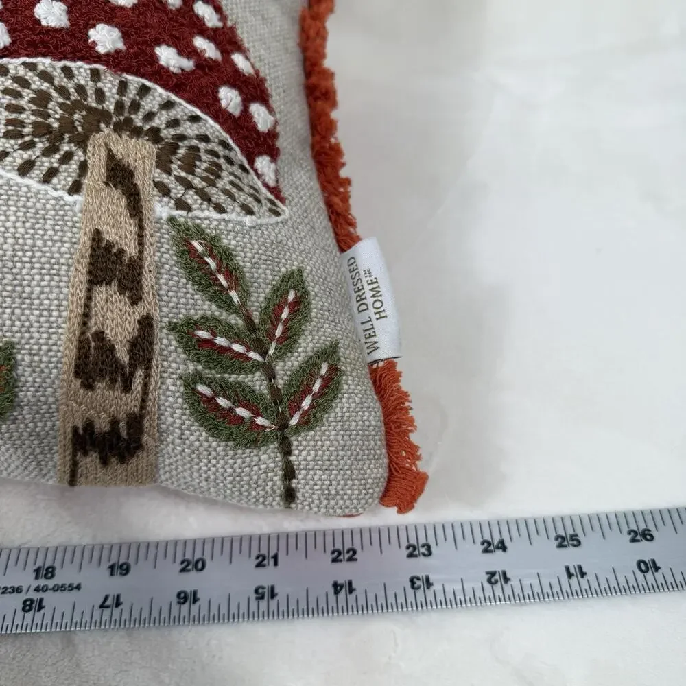 Well Dressed Home Mushroom Embroidered Lumbar Pillow Cottagecore Woodland NWT